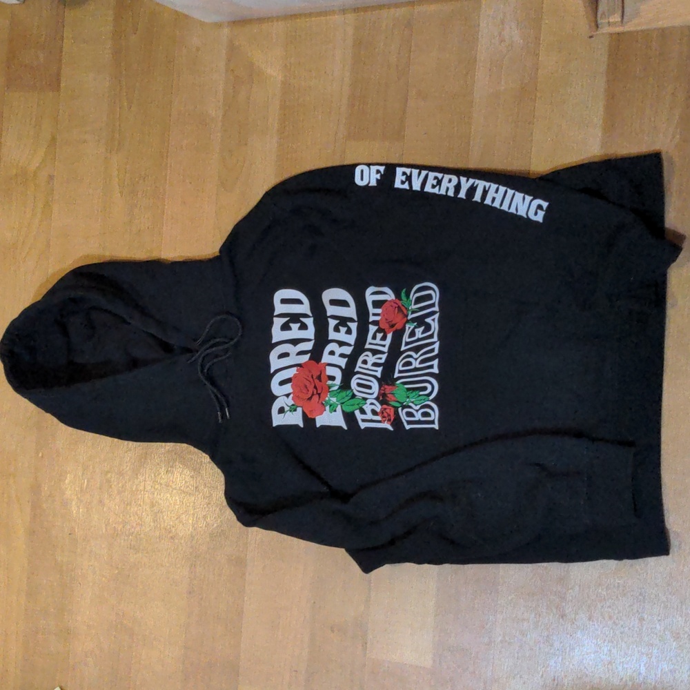 Black Bored Roses Sweatshirt Hoodie M